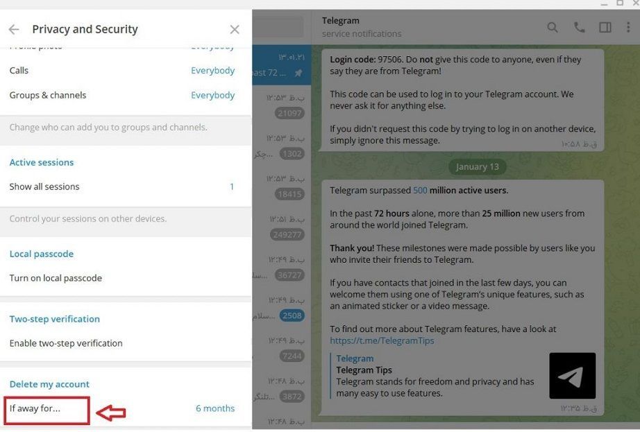 سایت تلگرام برای حذف اکانت